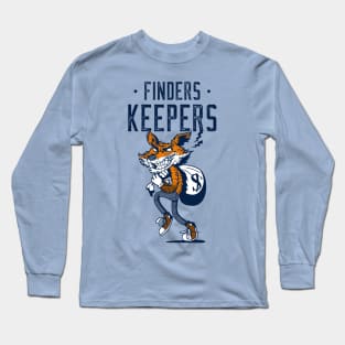 Finders Keepers / Funny Fox Burglar Design / Cartoon Style Fox Robbing the Bank Graphic Long Sleeve T-Shirt